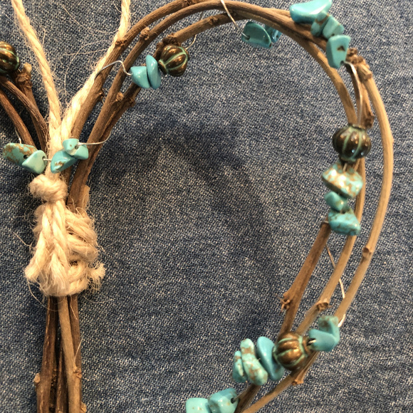 Turquoise twig heart with bead accents - Picture 2 of 3